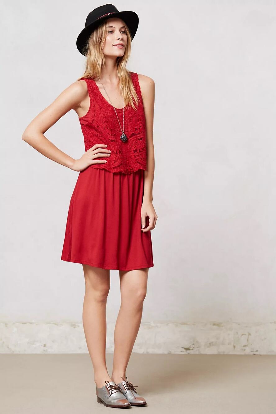NEW Anthropologie Lilka Geranium Crochet Dress Red Lace Cold Shoulder Medium